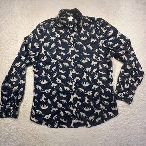 J. By J.Crew Button Down Shirt Womens XL Navy Leopard Print 100% Cotton Casual